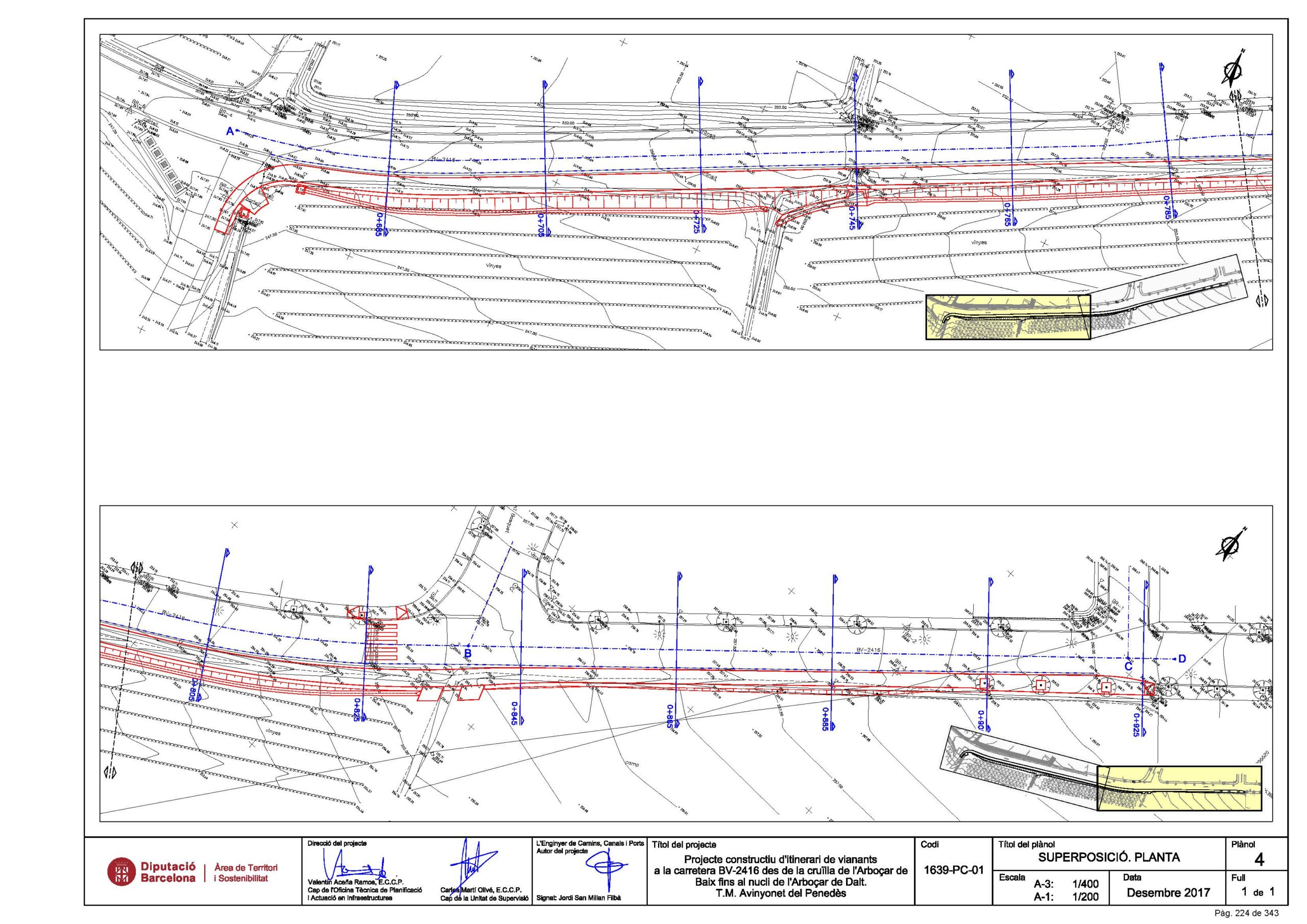 Proyecto constructivo de itinerario peatonal en la carretera BV-2416